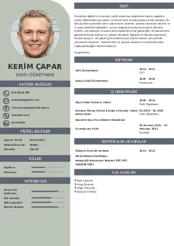 Tarih Öğretmeni Cv Örnekleri cv indir